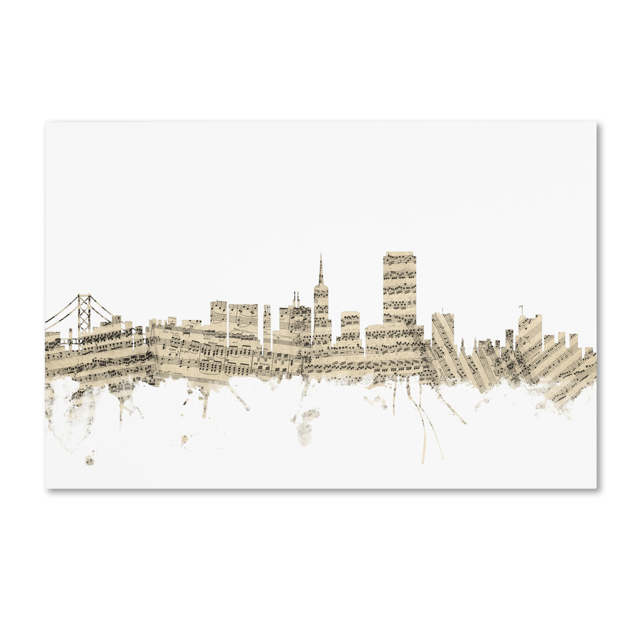 Michael Tompsett 'San Francisco Skyline Sheet Music' Canvas Art 16 X 24
