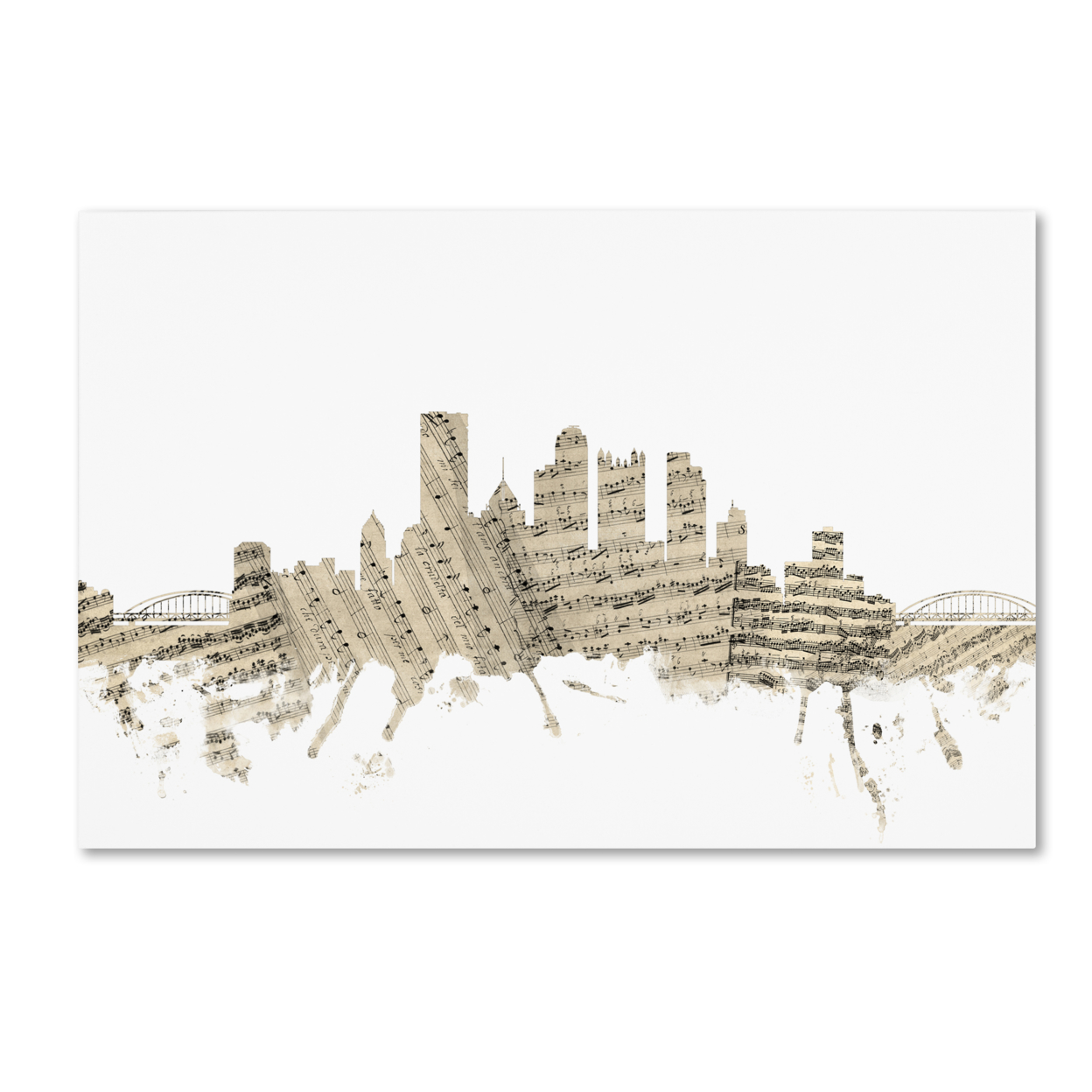 Michael Tompsett 'Pittsburgh Skyline Sheet Music' Canvas Art 16 X 24