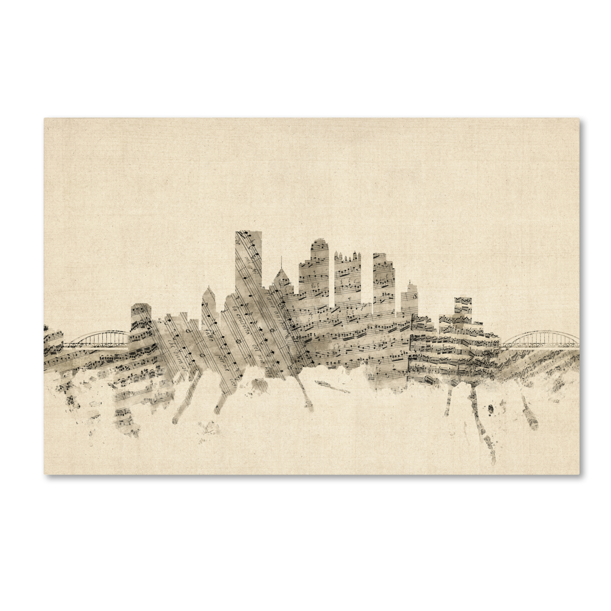 Michael Tompsett 'Pittsburgh Skyline Sheet Music II' Canvas Art 16 X 24