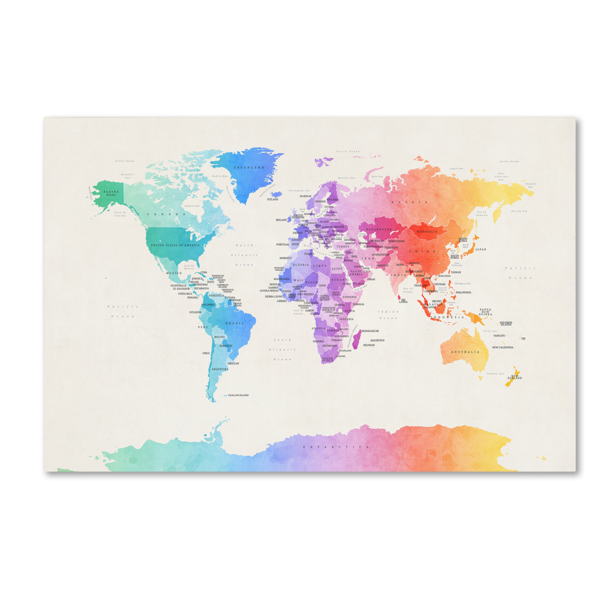 Michael Tompsett 'Watercolor Political World Map' Canvas Art 16 X 24
