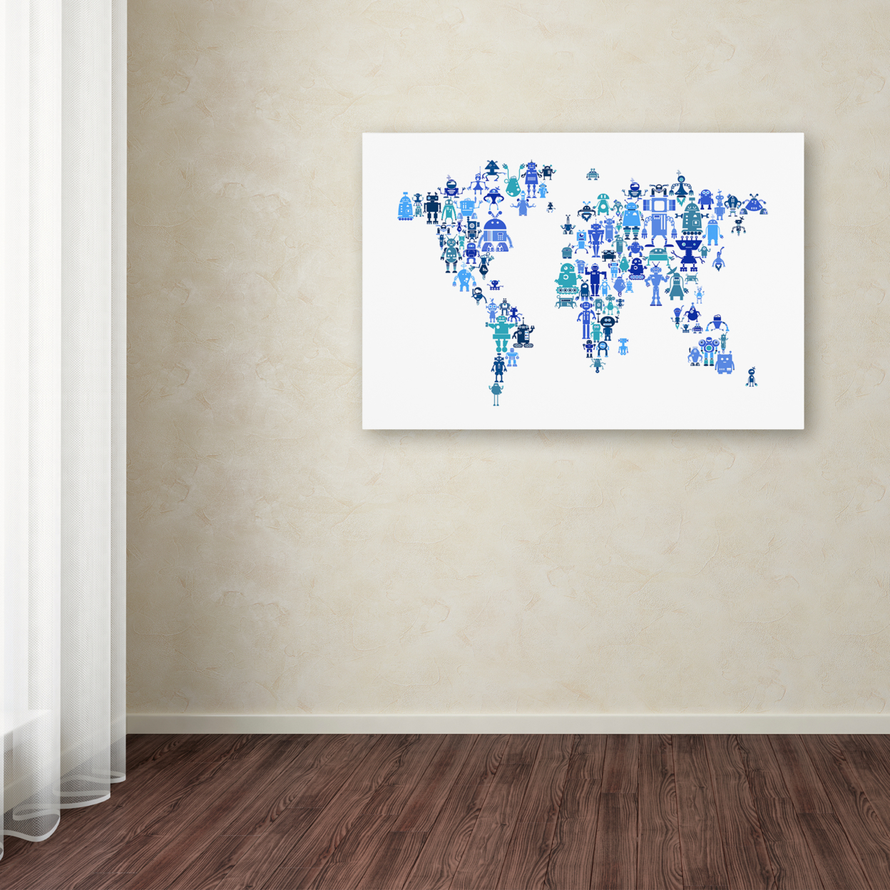 Michael Tompsett 'Robot Map Of The World Blue' Canvas Art 16 X 24