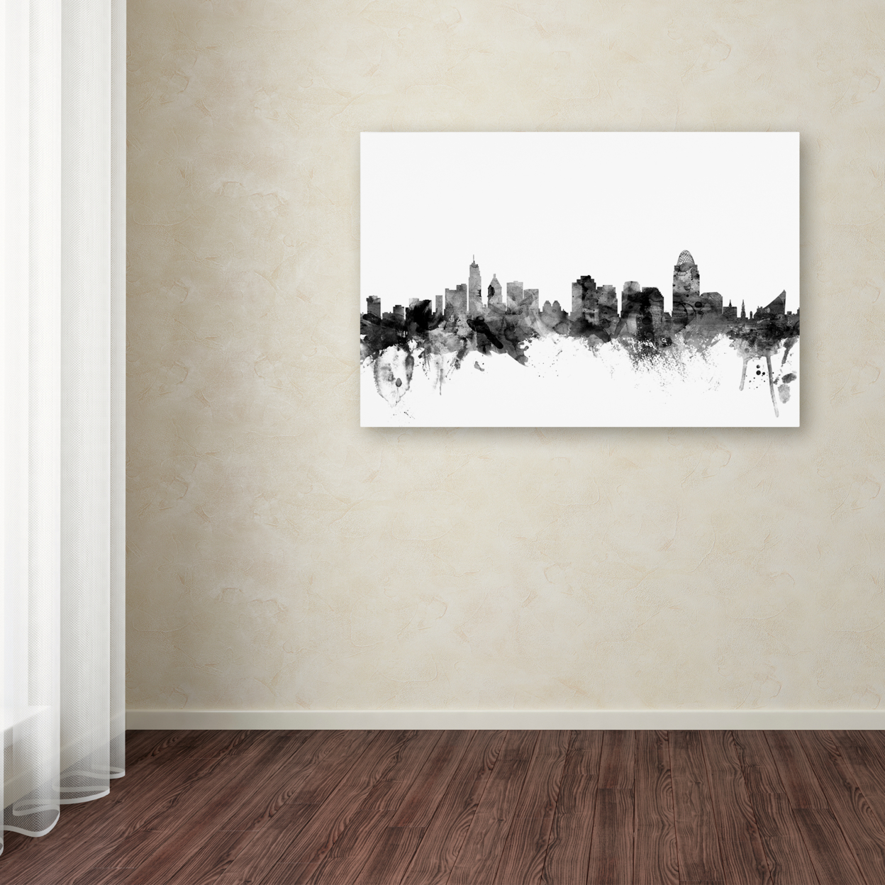 Michael Tompsett 'Cincinnati Ohio Skyline B&W' Canvas Art 16 X 24
