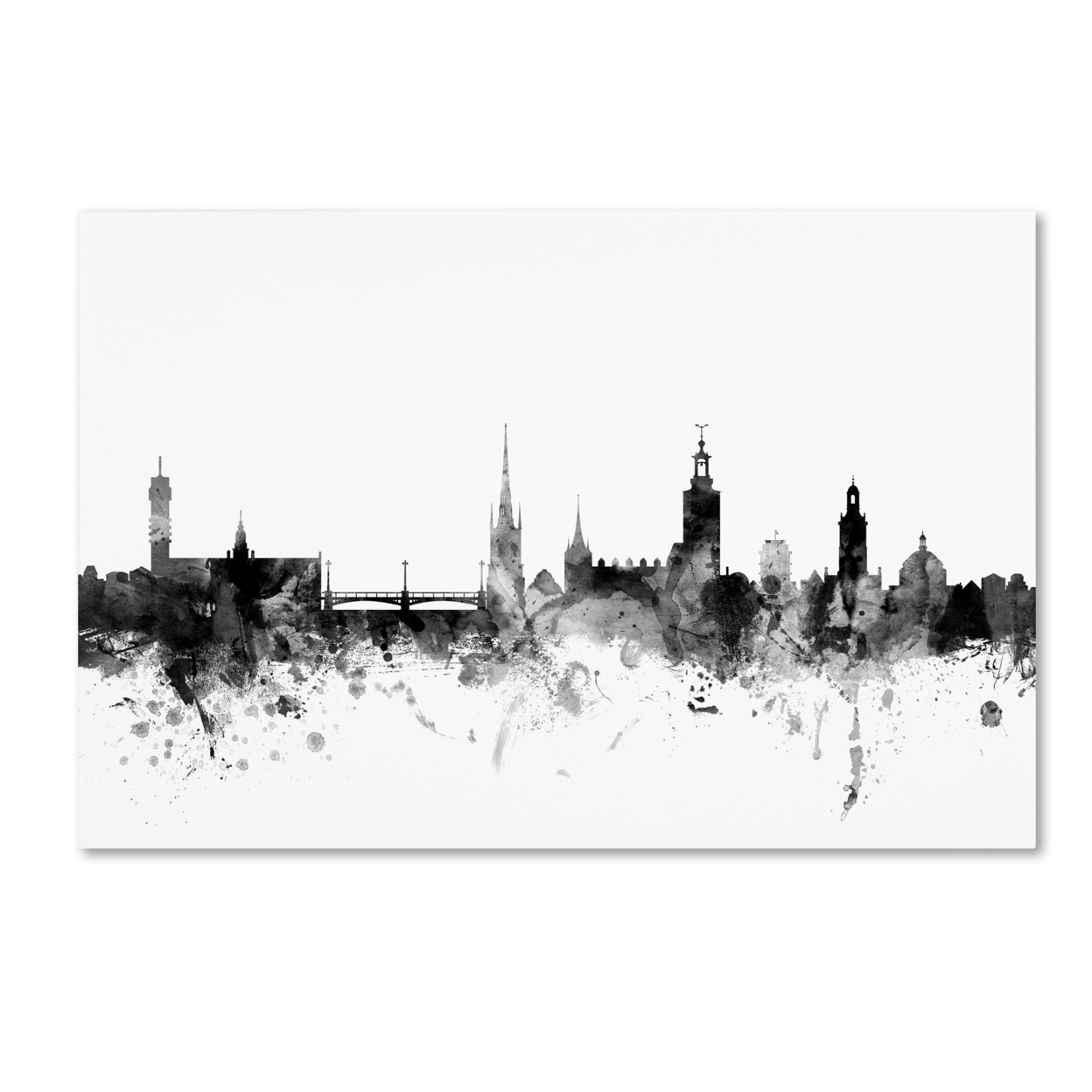 Michael Tompsett 'Stockholm Sweden Skyline B&W' Canvas Art 16 X 24