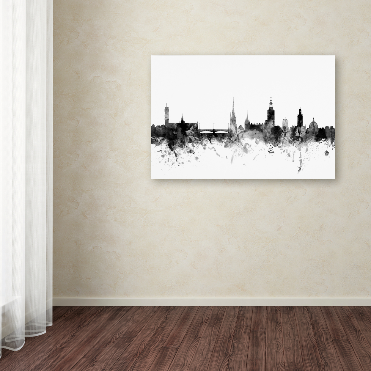 Michael Tompsett 'Stockholm Sweden Skyline B&W' Canvas Art 16 X 24