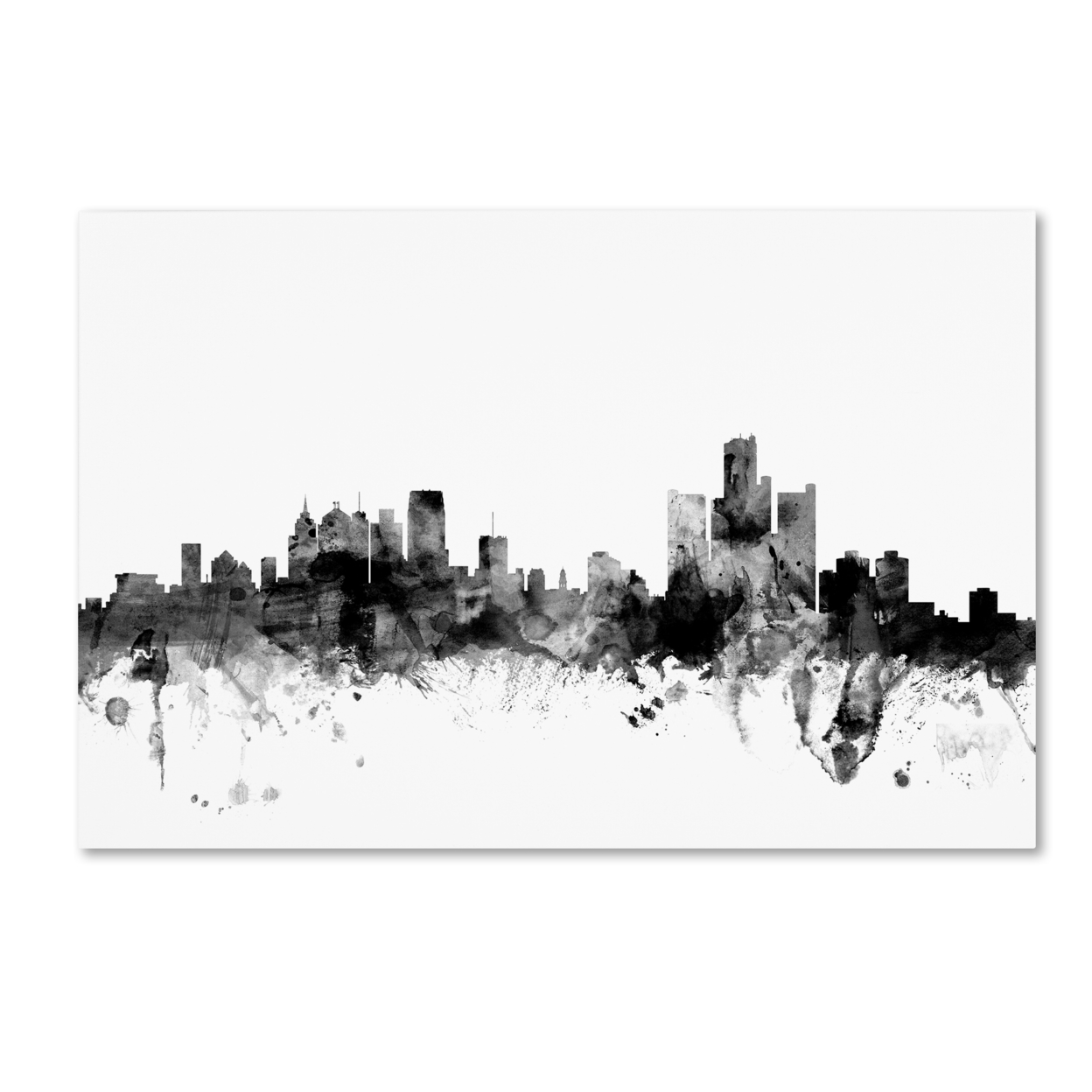 Michael Tompsett 'Detroit Michigan Skyline B&W' Canvas Art 16 X 24