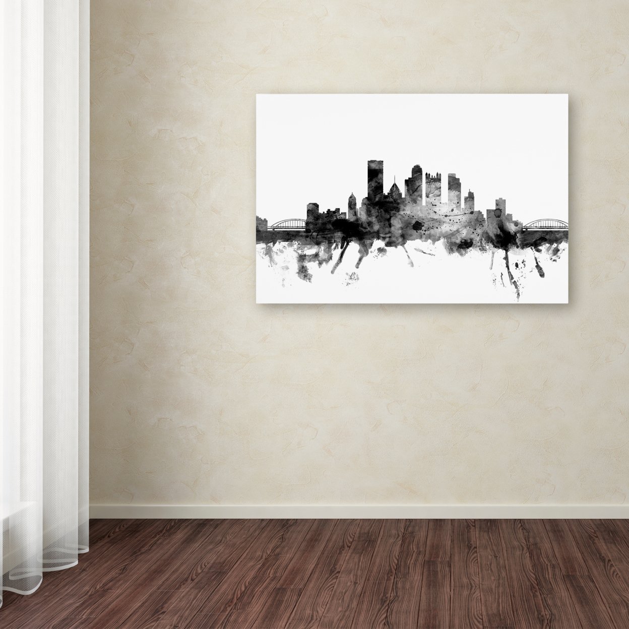 Michael Tompsett 'Pittsburgh PA Skyline B&W' Canvas Art 16 X 24