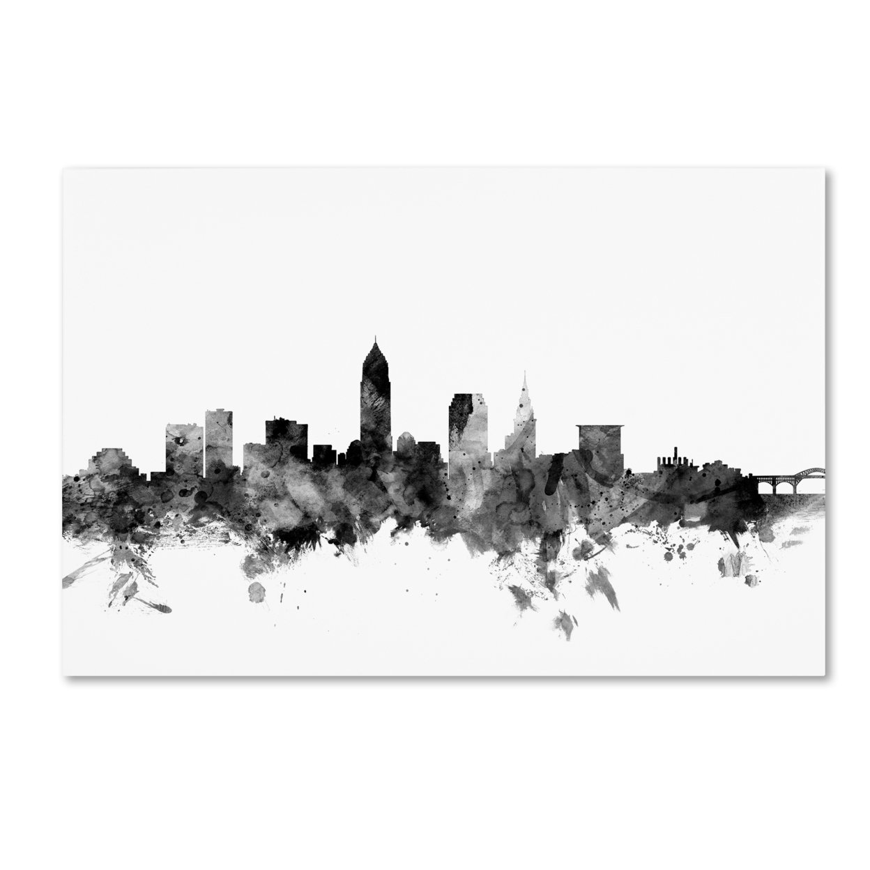 Michael Tompsett 'Cleveland Ohio Skyline B&W' Canvas Art 16 X 24