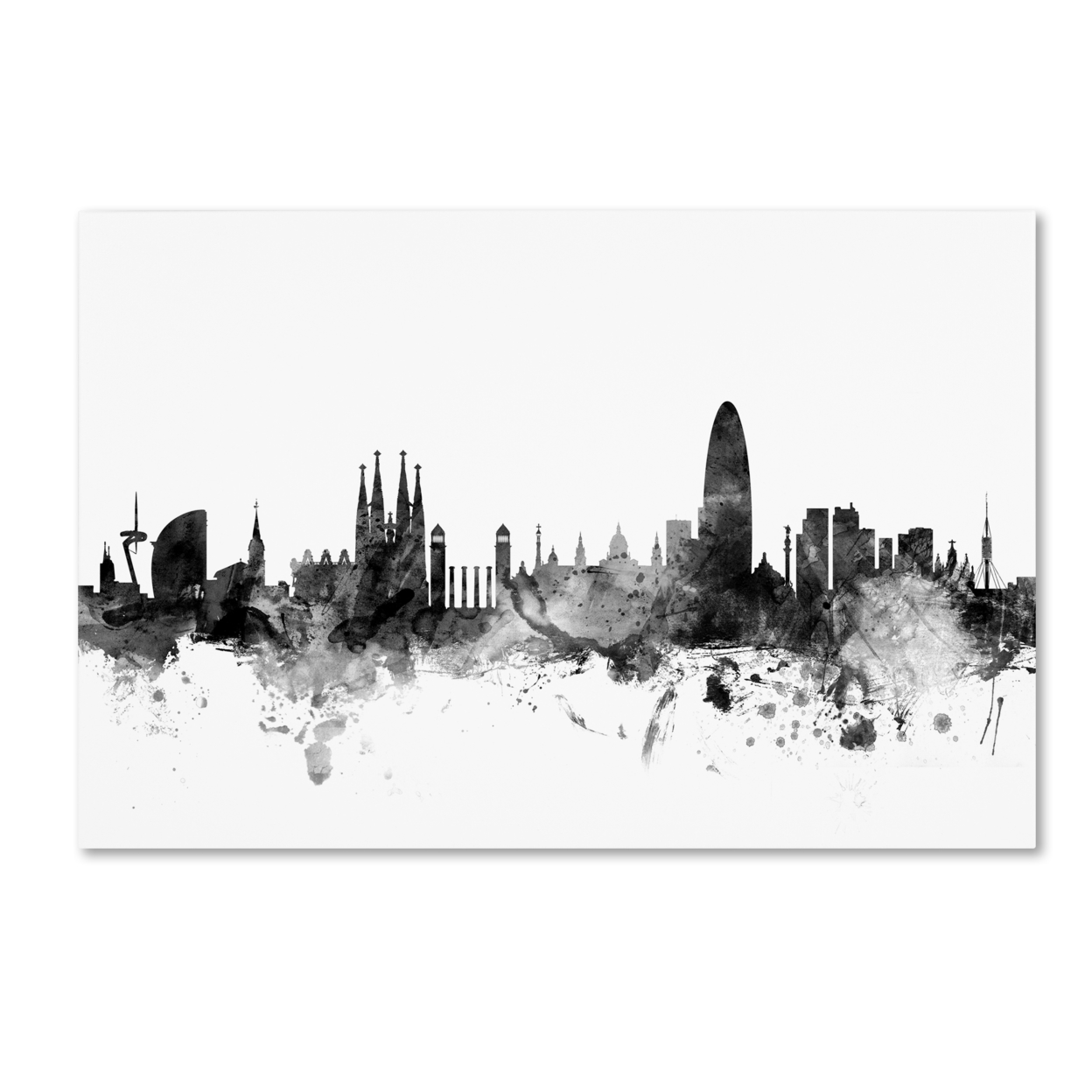 Michael Tompsett 'Barcelona Spain Skyline B&W' Canvas Art 16 X 24
