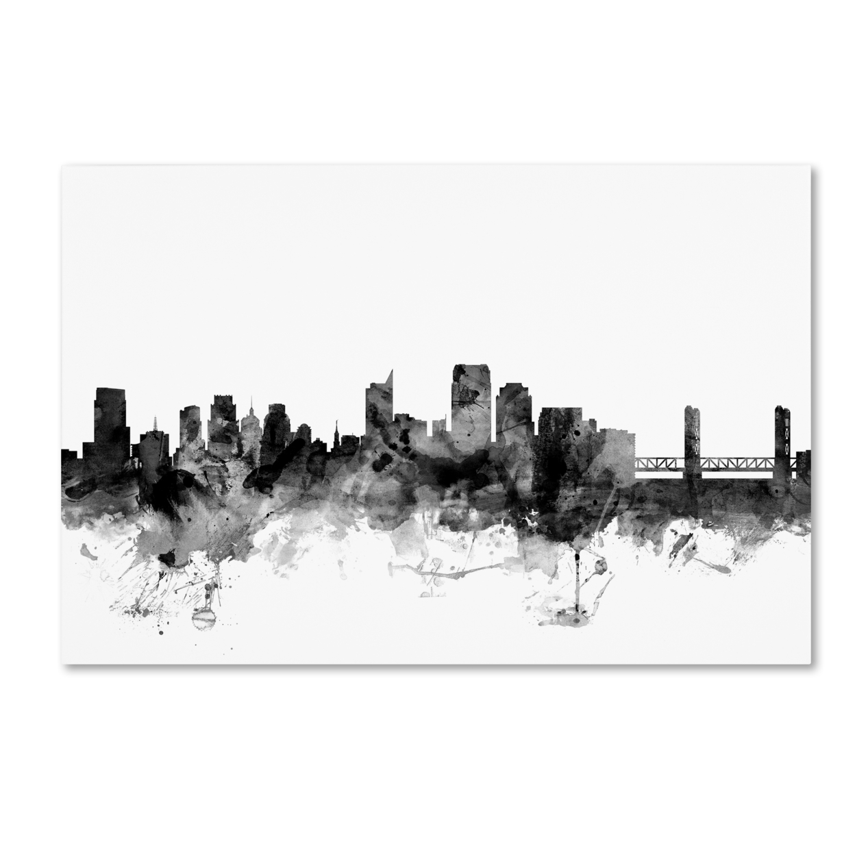 Michael Tompsett 'Sacramento CA Skyline B&W' Canvas Art 16 X 24
