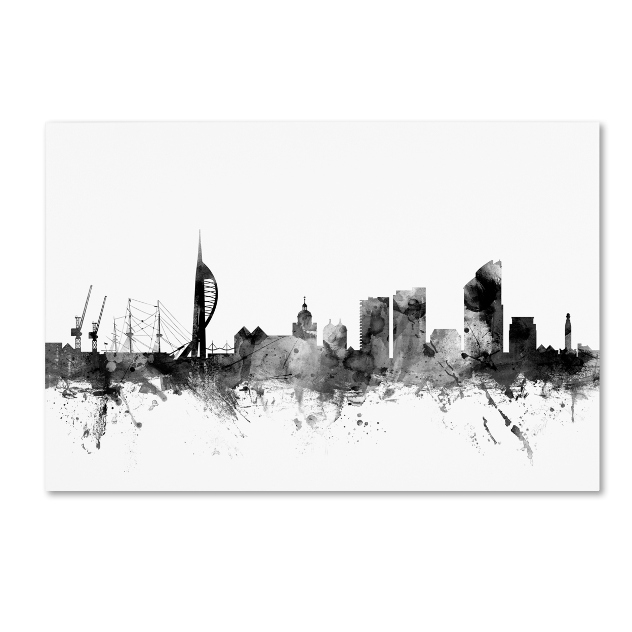 Michael Tompsett 'Portsmouth England Skyline B&W' Canvas Art 16 X 24