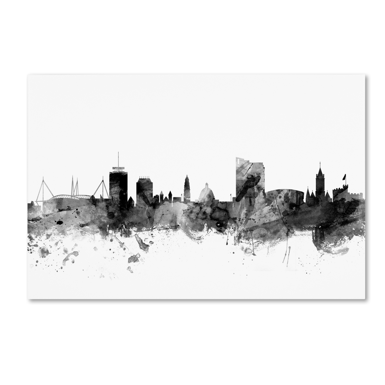 Michael Tompsett 'Cardiff Wales Skyline B&W' Canvas Art 16 X 24