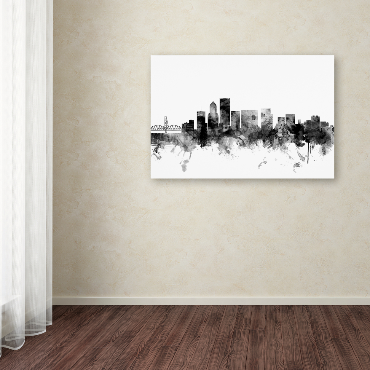Michael Tompsett 'Portland Oregon Skyline B&W' Canvas Art 16 X 24