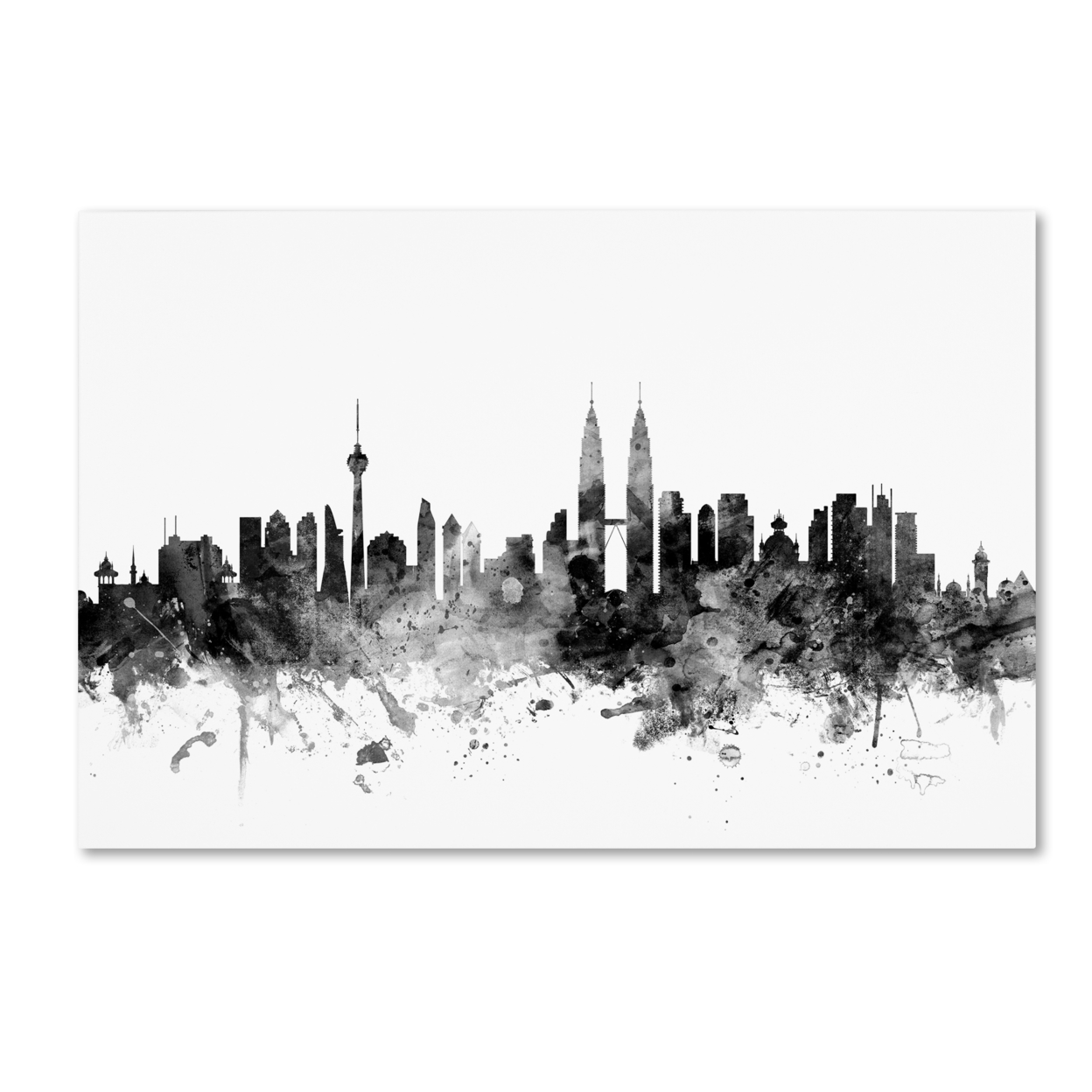 Michael Tompsett 'Kuala Lumpur Skyline B&W' Canvas Art 16 X 24