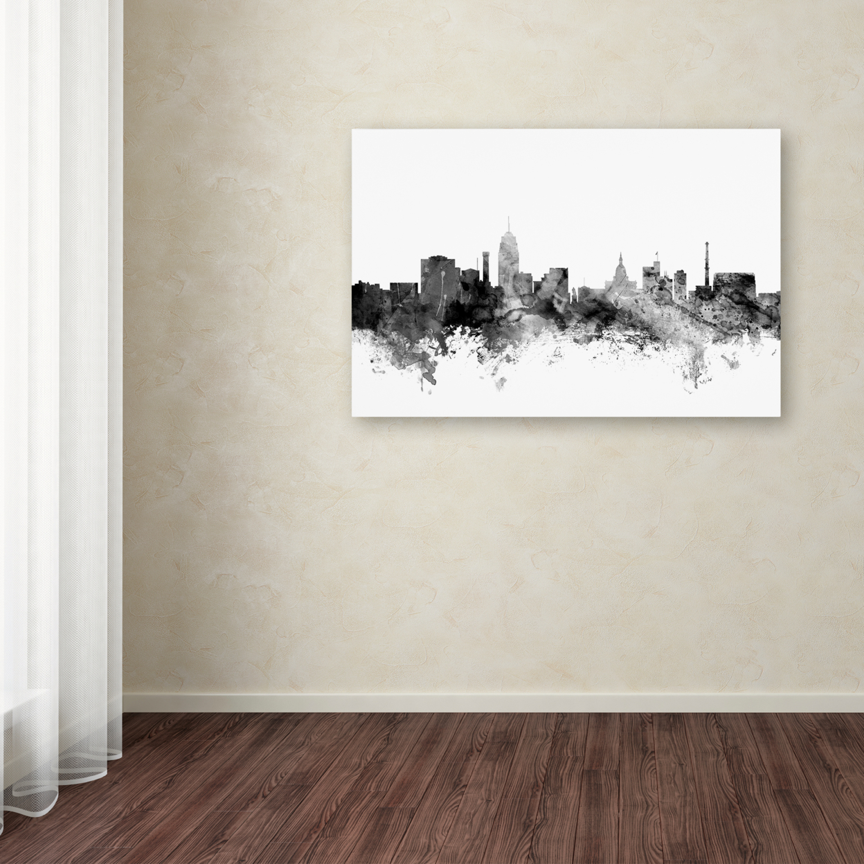 Michael Tompsett 'Lansing Michigan Skyline B&W' Canvas Art 16 X 24