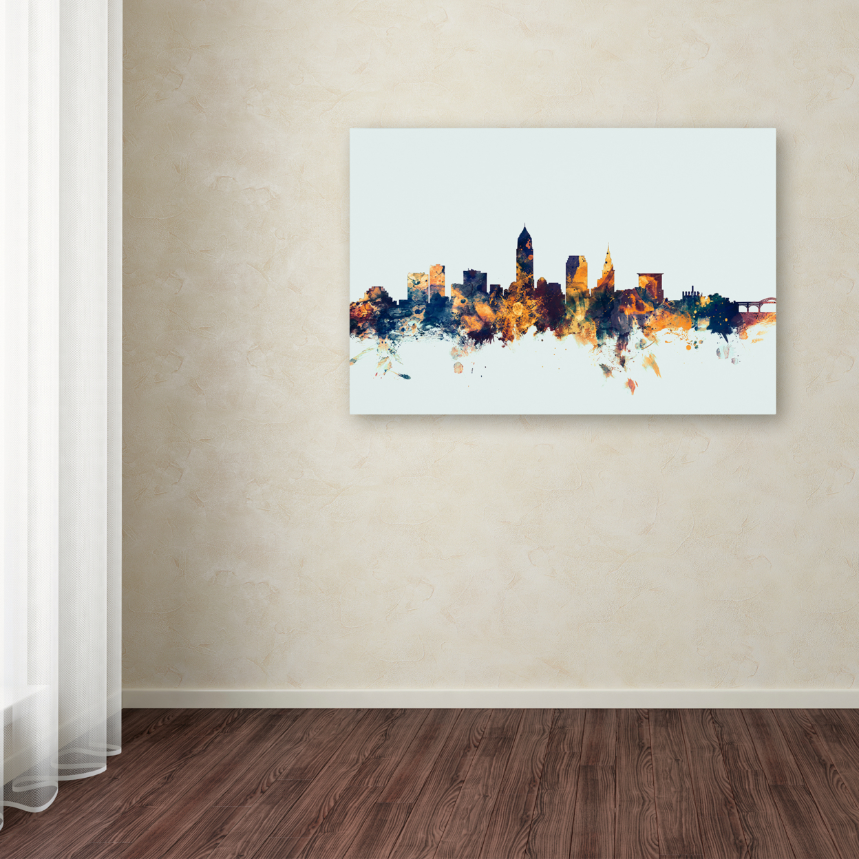 Michael Tompsett 'Cleveland Ohio Skyline Blue' Canvas Art 16 X 24