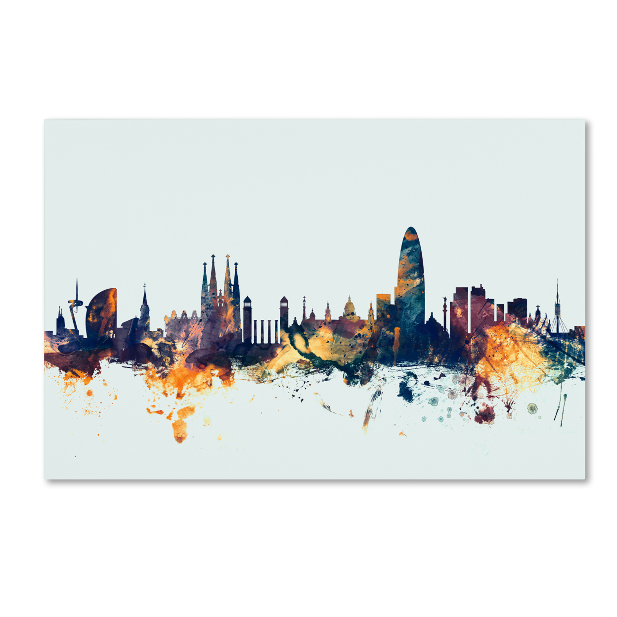 Michael Tompsett 'Barcelona Spain Skyline Blue' Canvas Art 16 X 24