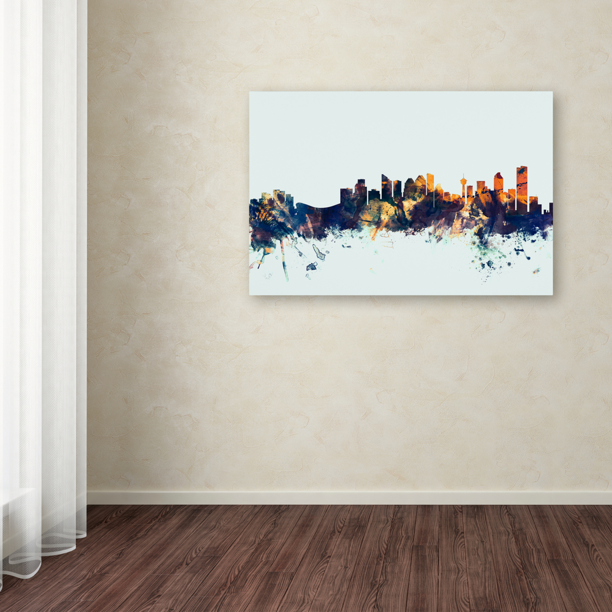 Michael Tompsett 'Calgary Canada Skyline Blue' Canvas Art 16 X 24
