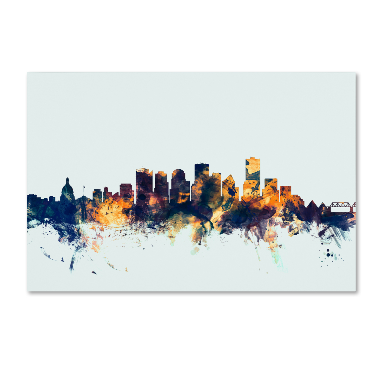 Michael Tompsett 'Edmonton Canada Skyline Blue' Canvas Art 16 X 24