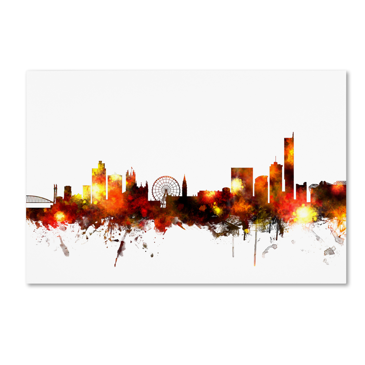 Michael Tompsett 'Manchester England Skyline Red' Canvas Art 16 X 24