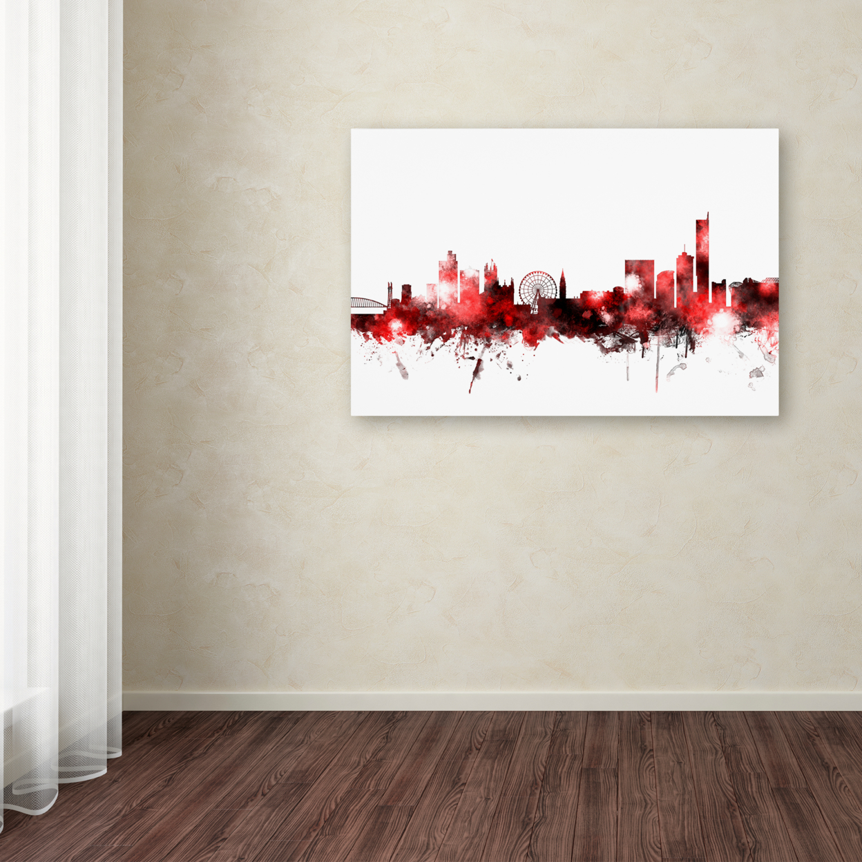 Michael Tompsett 'Manchester Skyline Red 2' Canvas Art 16 X 24