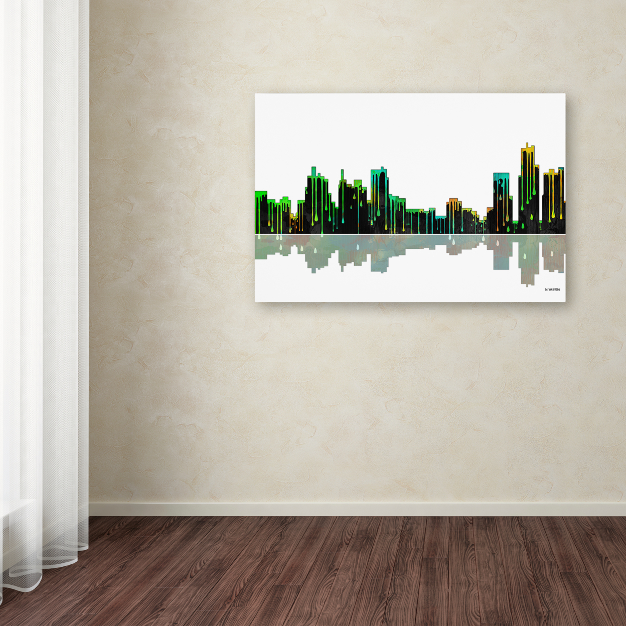 Marlene Watson 'Detroit Michigan Skyline' Canvas Art 16 X 24