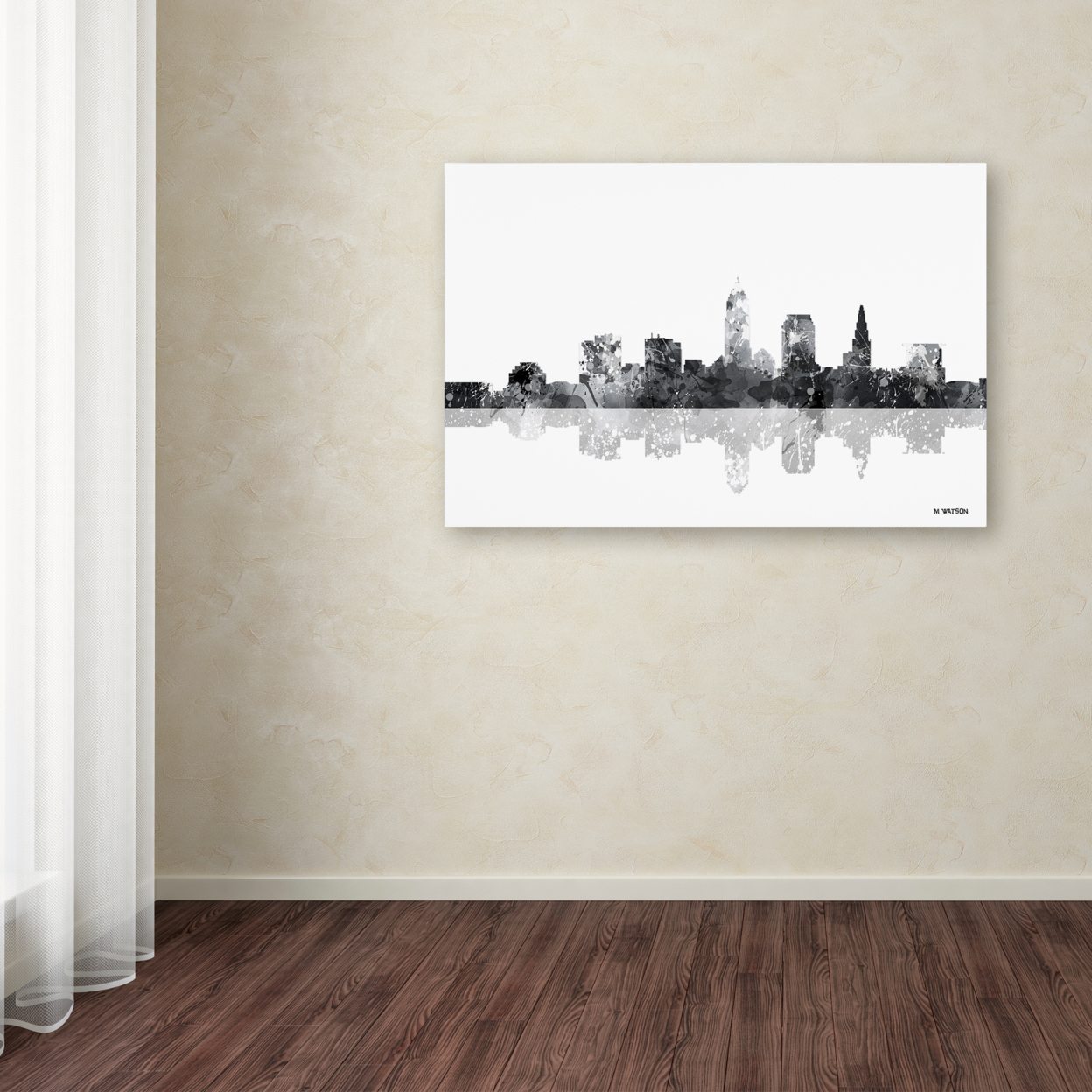 Marlene Watson 'Cleveland Ohio Skyline BG-1' Canvas Art 16 X 24