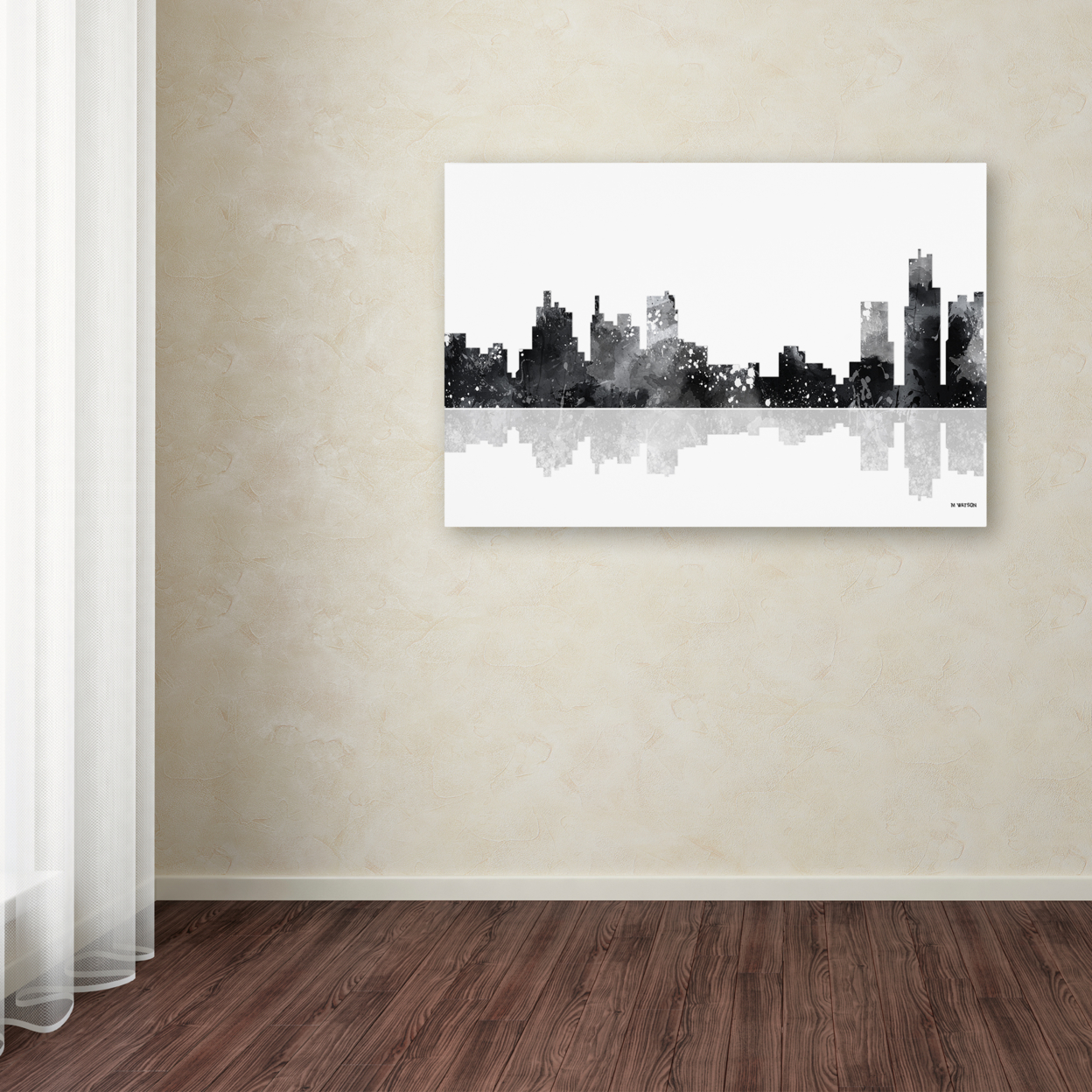 Marlene Watson 'Detroit Michigan Skyline BG-1' Canvas Art 16 X 24