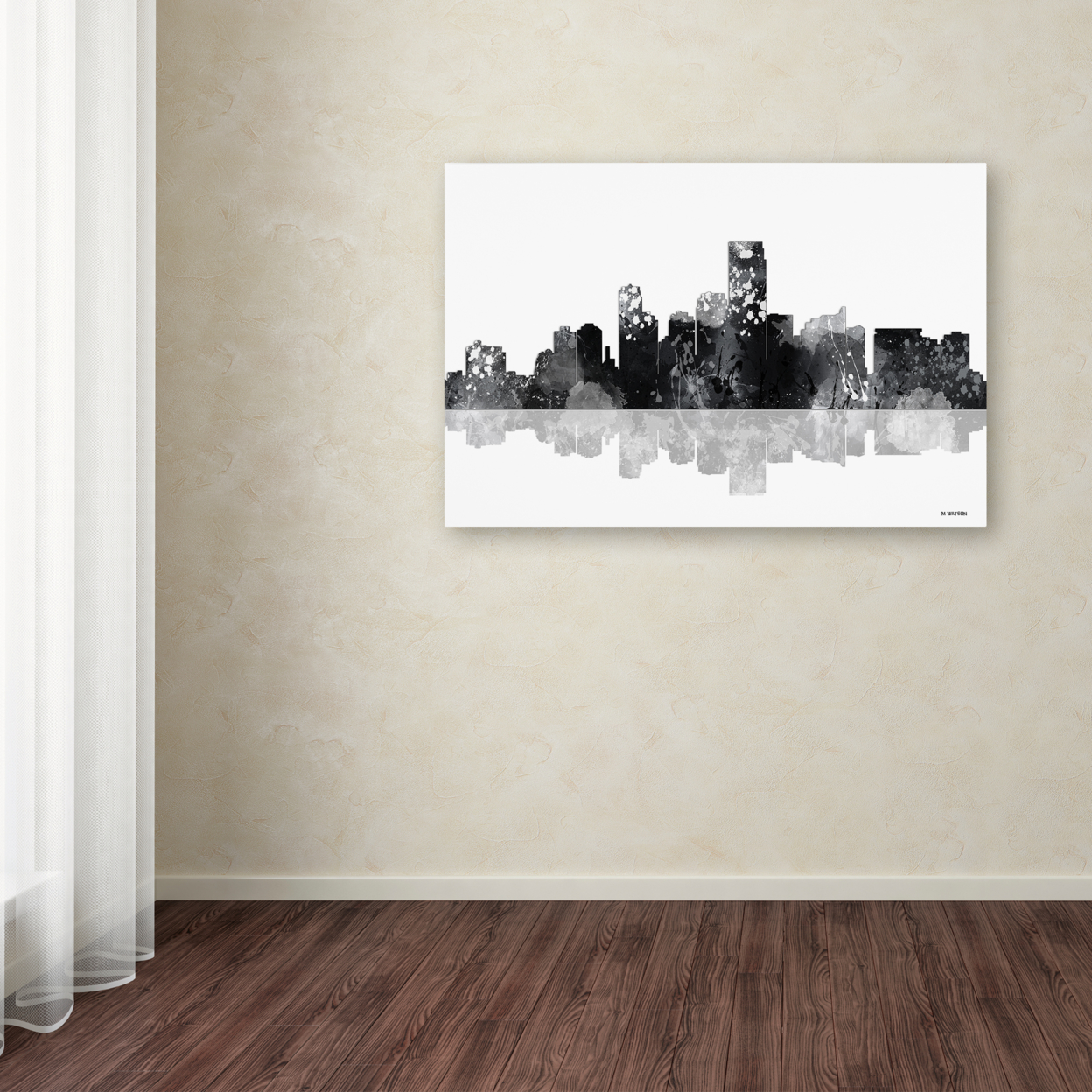 Marlene Watson 'Jersey City New Jersey Skyline BG-1' Canvas Art 16 X 24