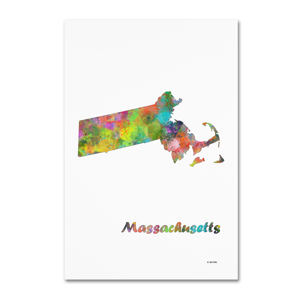 Marlene Watson 'Massachusetts State Map-1' Canvas Art 16 X 24