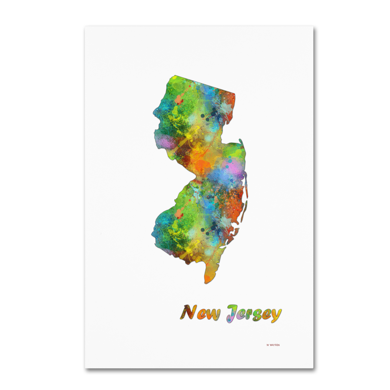 Marlene Watson 'New Jersey State Map-1' Canvas Art 16 X 24