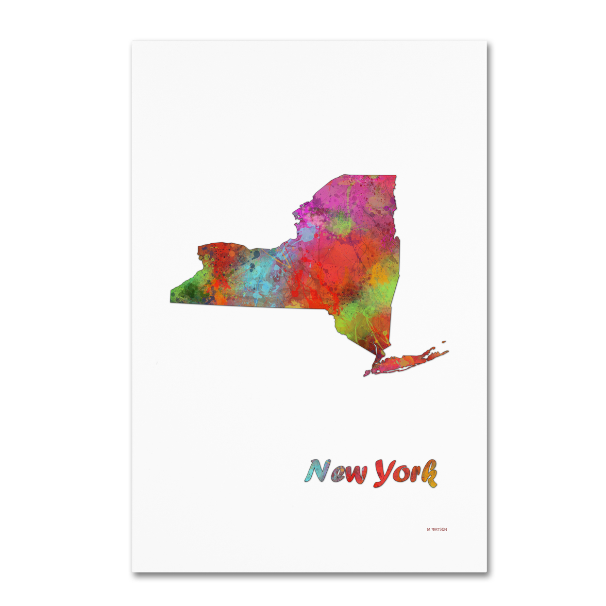 Marlene Watson 'New York State Map-1' Canvas Art 16 X 24