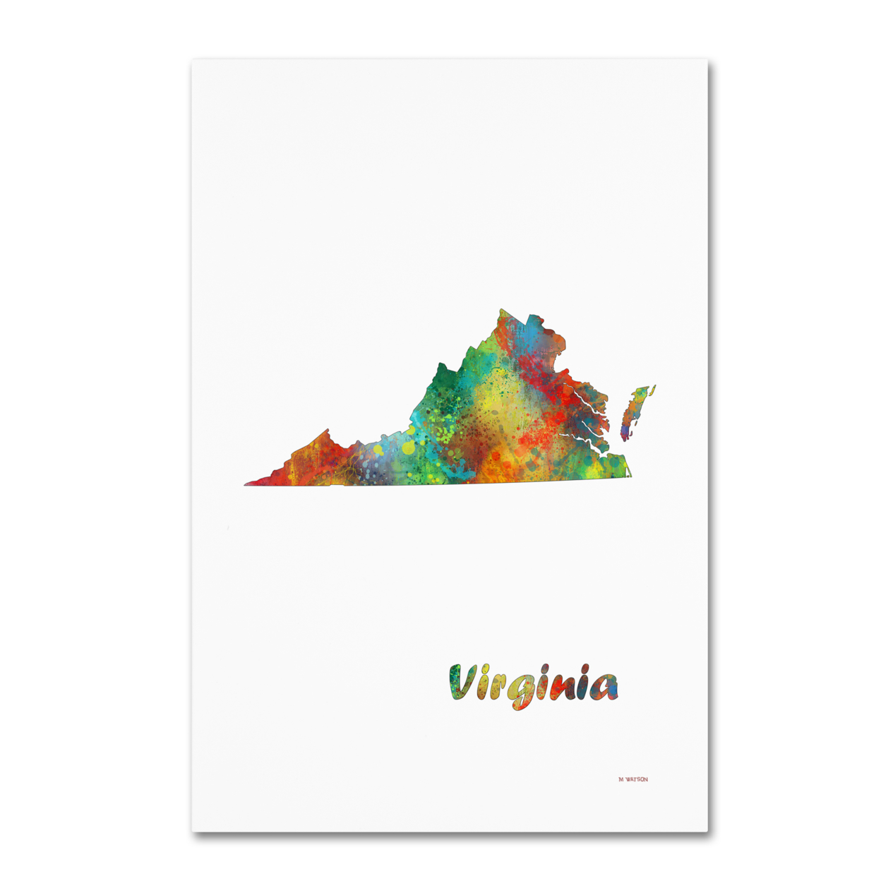 Marlene Watson 'Virginia State Map-1' Canvas Art 16 X 24