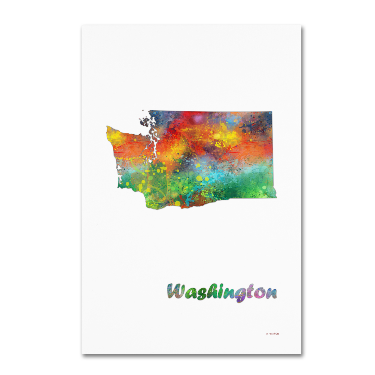 Marlene Watson 'Washington State Map-1' Canvas Art 16 X 24