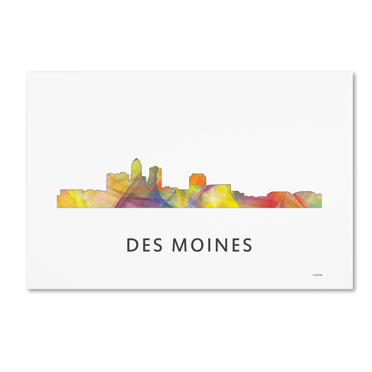 Marlene Watson 'Des Moines Iowa Skyline WB-1' Canvas Art 16 X 24