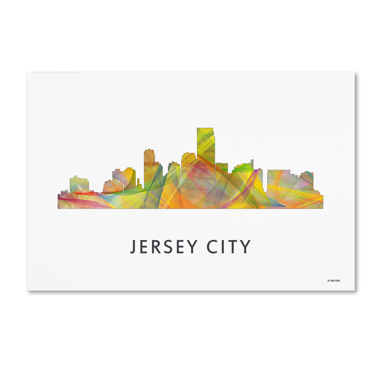 Marlene Watson 'Jersey City New Jersey Skyline WB-1' Canvas Art 16 X 24