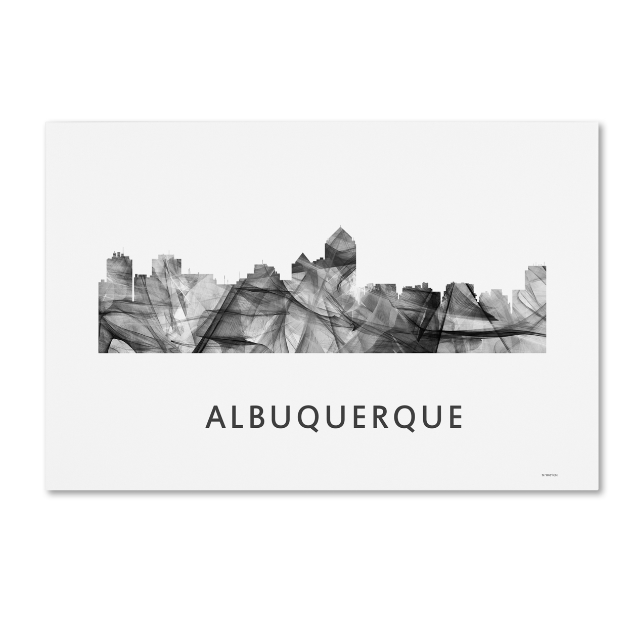 Marlene Watson 'Albuquerque New Mexico Skyline WB-BW' Canvas Art 16 X 24
