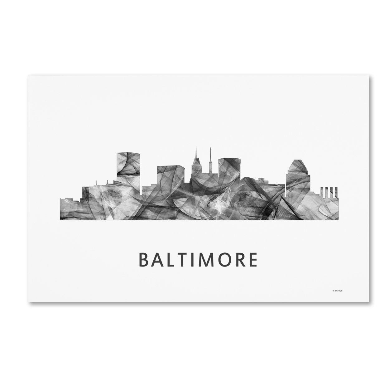 Marlene Watson 'Baltimore Maryland Skyline WB-BW' Canvas Art 16 X 24