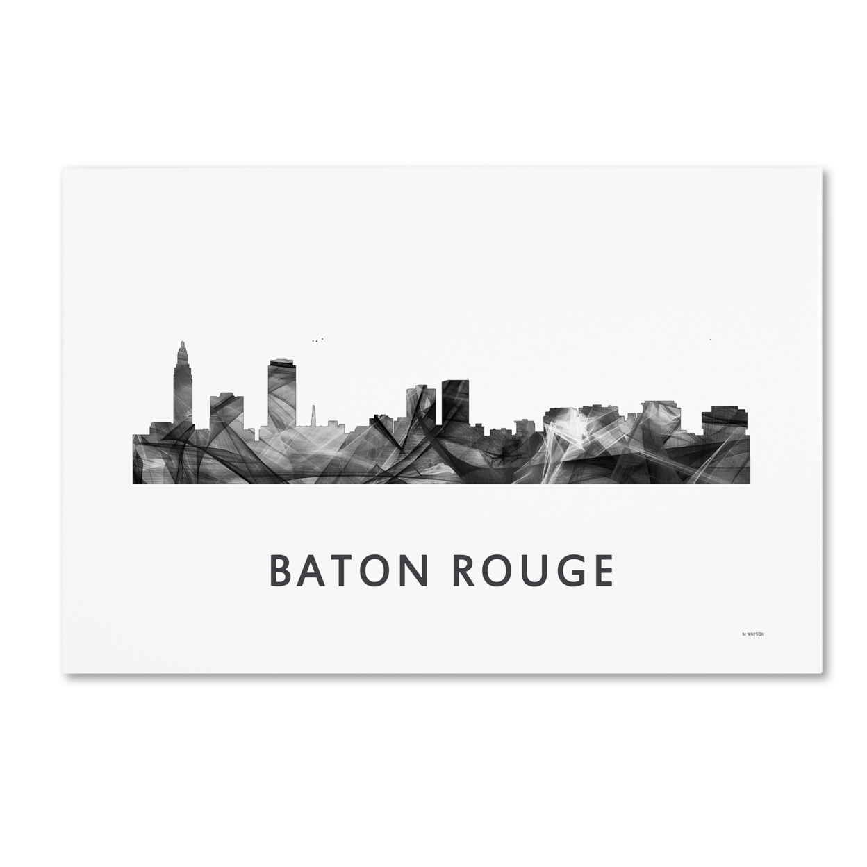 Marlene Watson 'Baton Rouge Louisiana Skyline WB-BW' Canvas Art 16 X 24