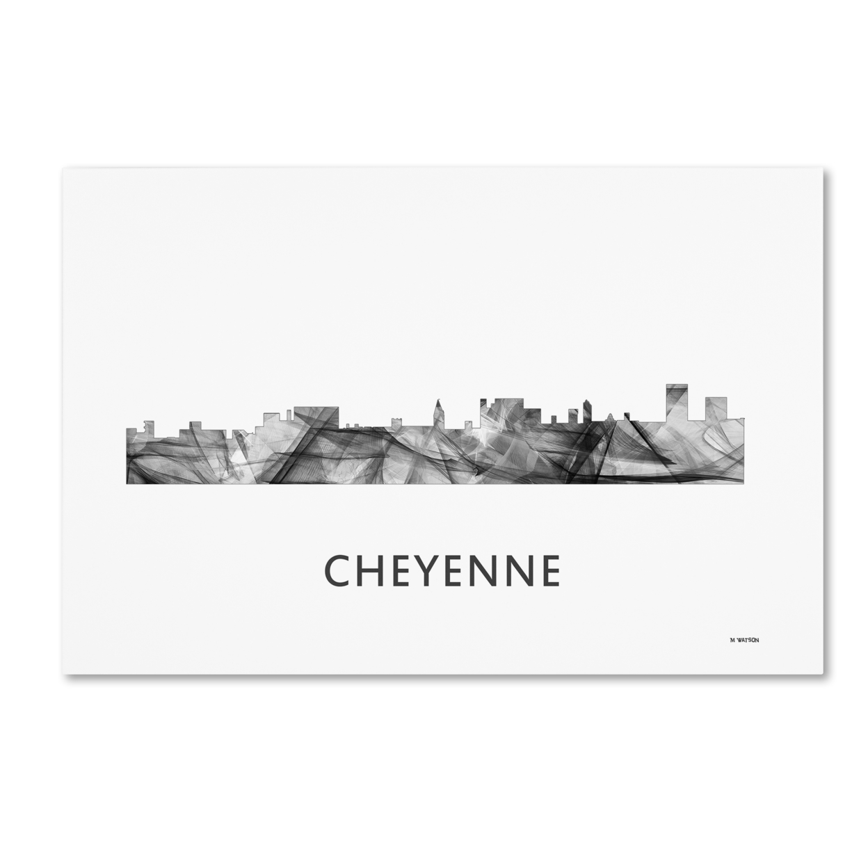 Marlene Watson 'Cheyenne Wyoming Skyline WB-BW' Canvas Art 16 X 24
