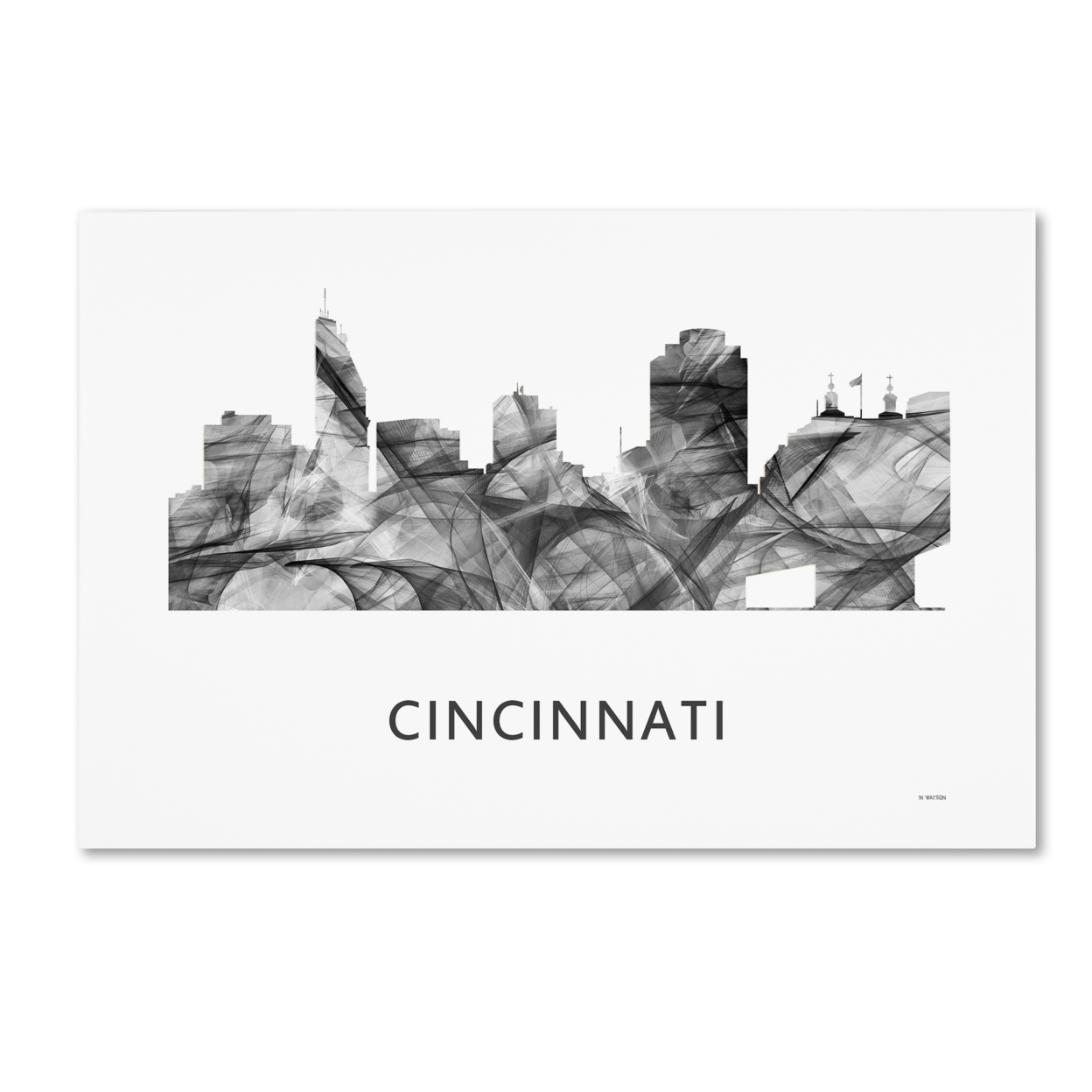 Marlene Watson 'Cincinnati Ohio Skyline WB-BW' Canvas Art 16 X 24