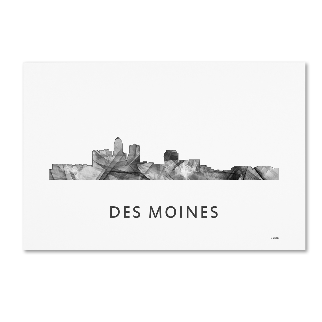 Marlene Watson 'Des Moines Iowa Skyline WB-BW' Canvas Art 16 X 24