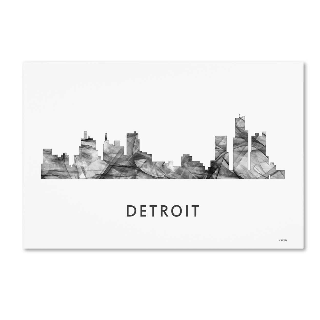 Marlene Watson 'Detroit Michigan Skyline WB-BW' Canvas Art 16 X 24