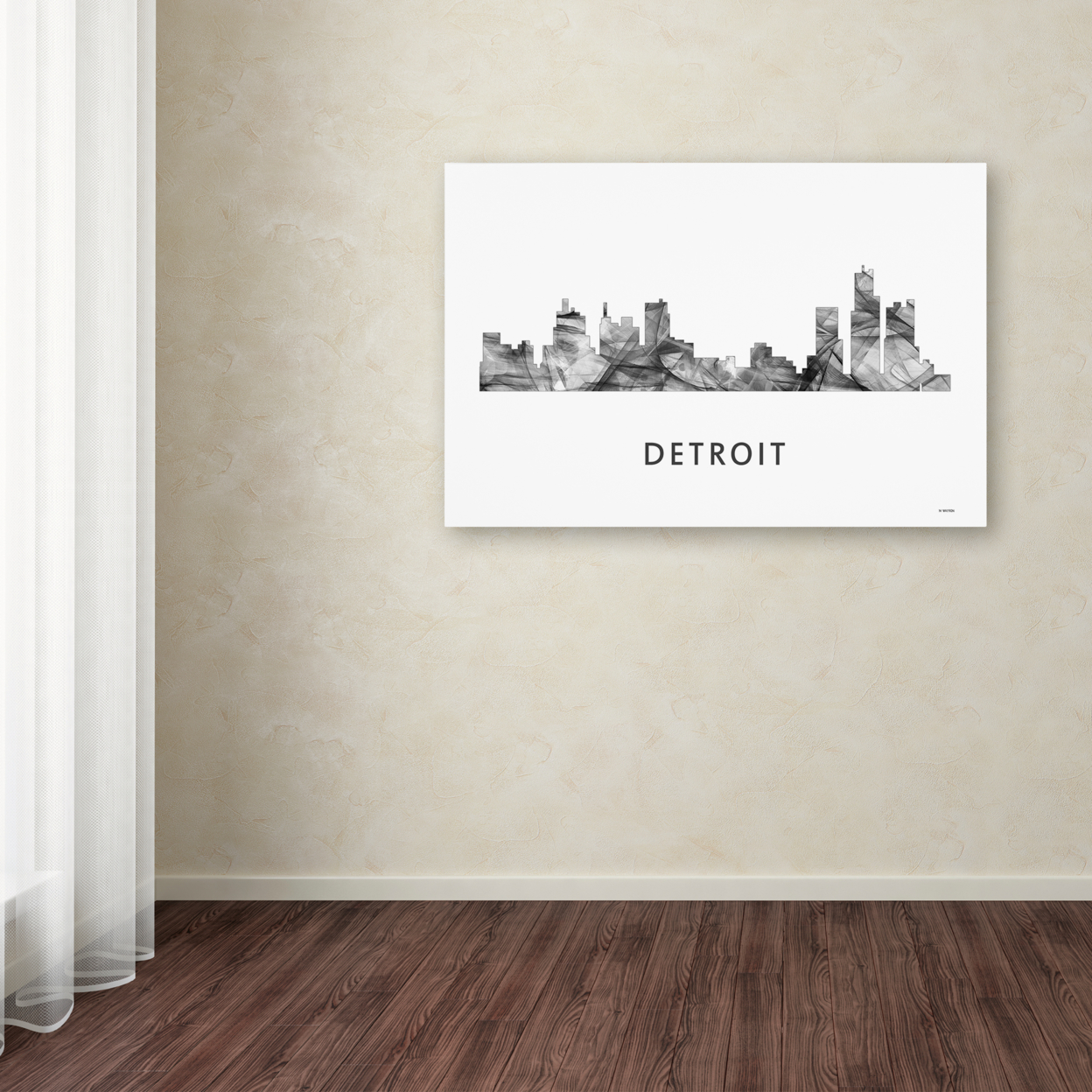 Marlene Watson 'Detroit Michigan Skyline WB-BW' Canvas Art 16 X 24