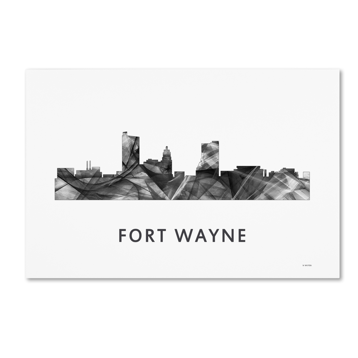 Marlene Watson 'Fort Wayne Indiana Skyline WB-BW' Canvas Art 16 X 24