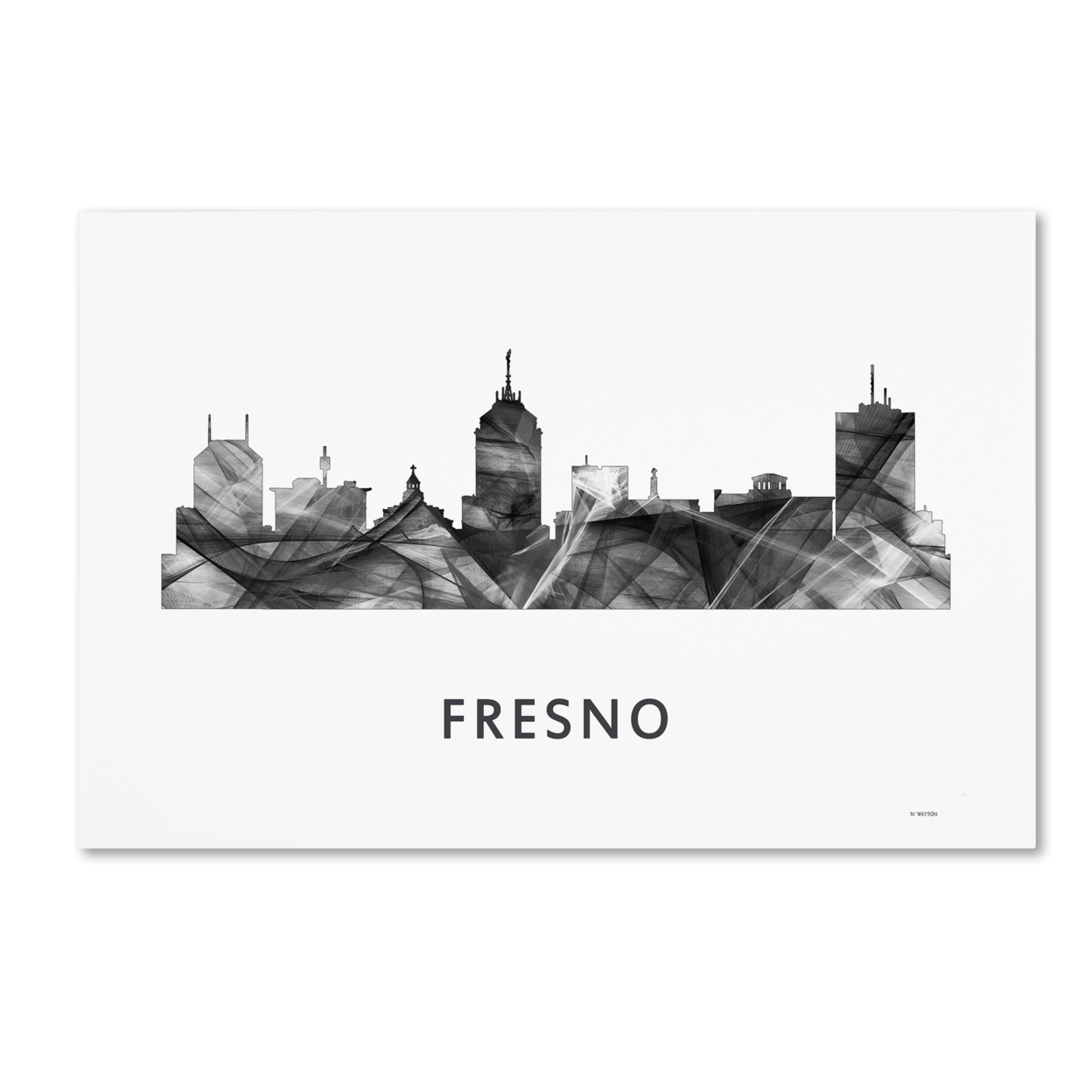 Marlene Watson 'Fresno California Skyline WB-BW' Canvas Art 16 X 24