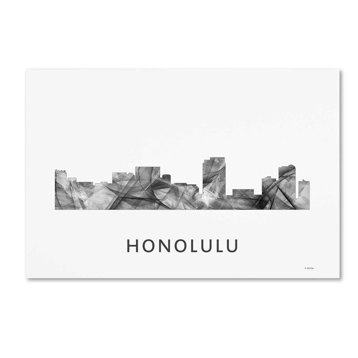 Marlene Watson 'Honolulu Hawaii Skyline WB-BW' Canvas Art 16 X 24