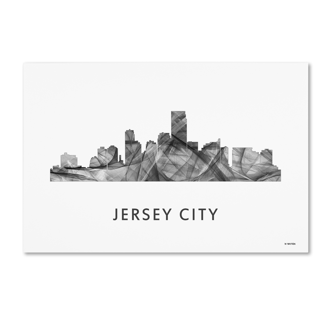 Marlene Watson 'Jersey City New Jersey Skyline WB-BW' Canvas Art 16 X 24