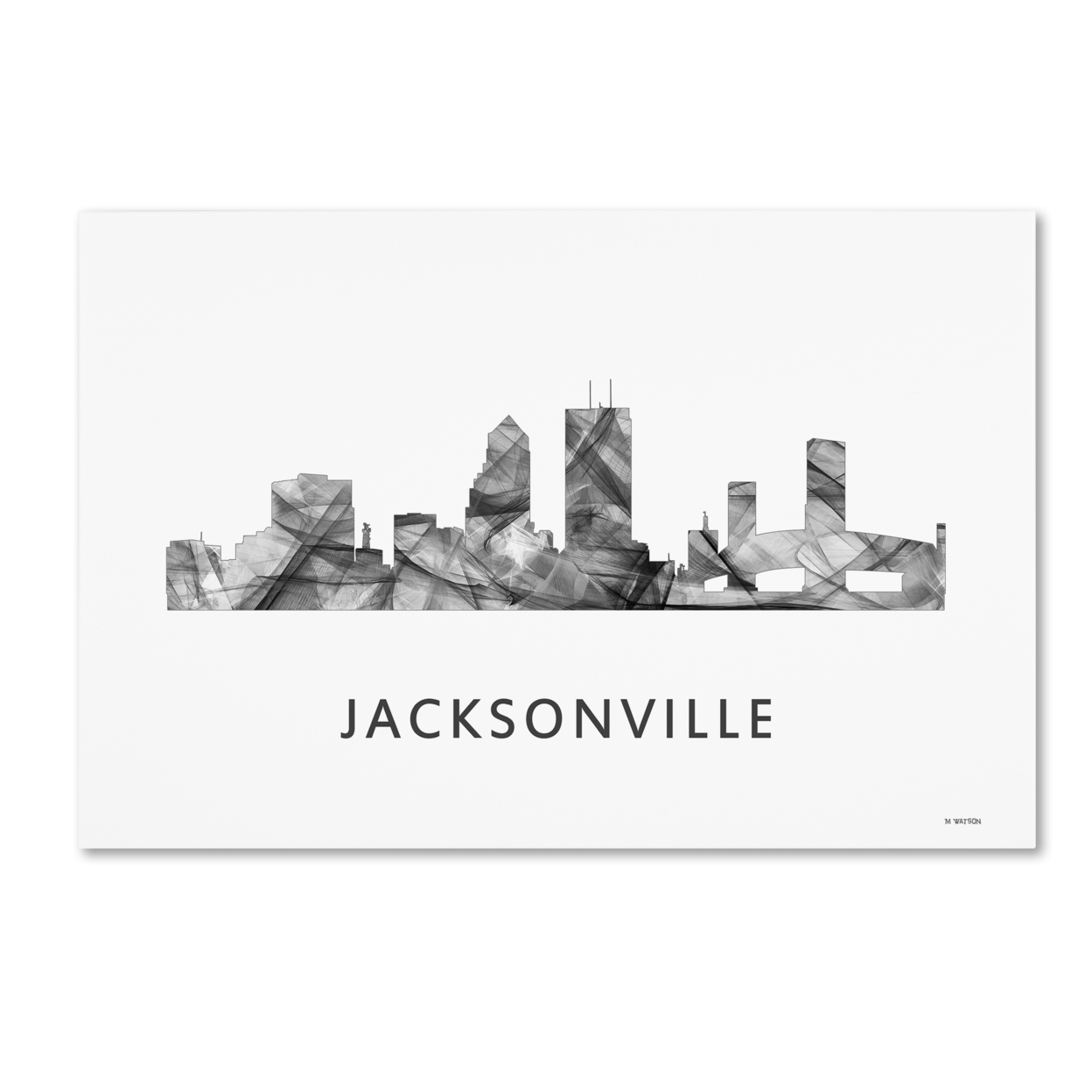 Marlene Watson 'Jacksonville Florida Skyline WB-BW' Canvas Art 16 X 24