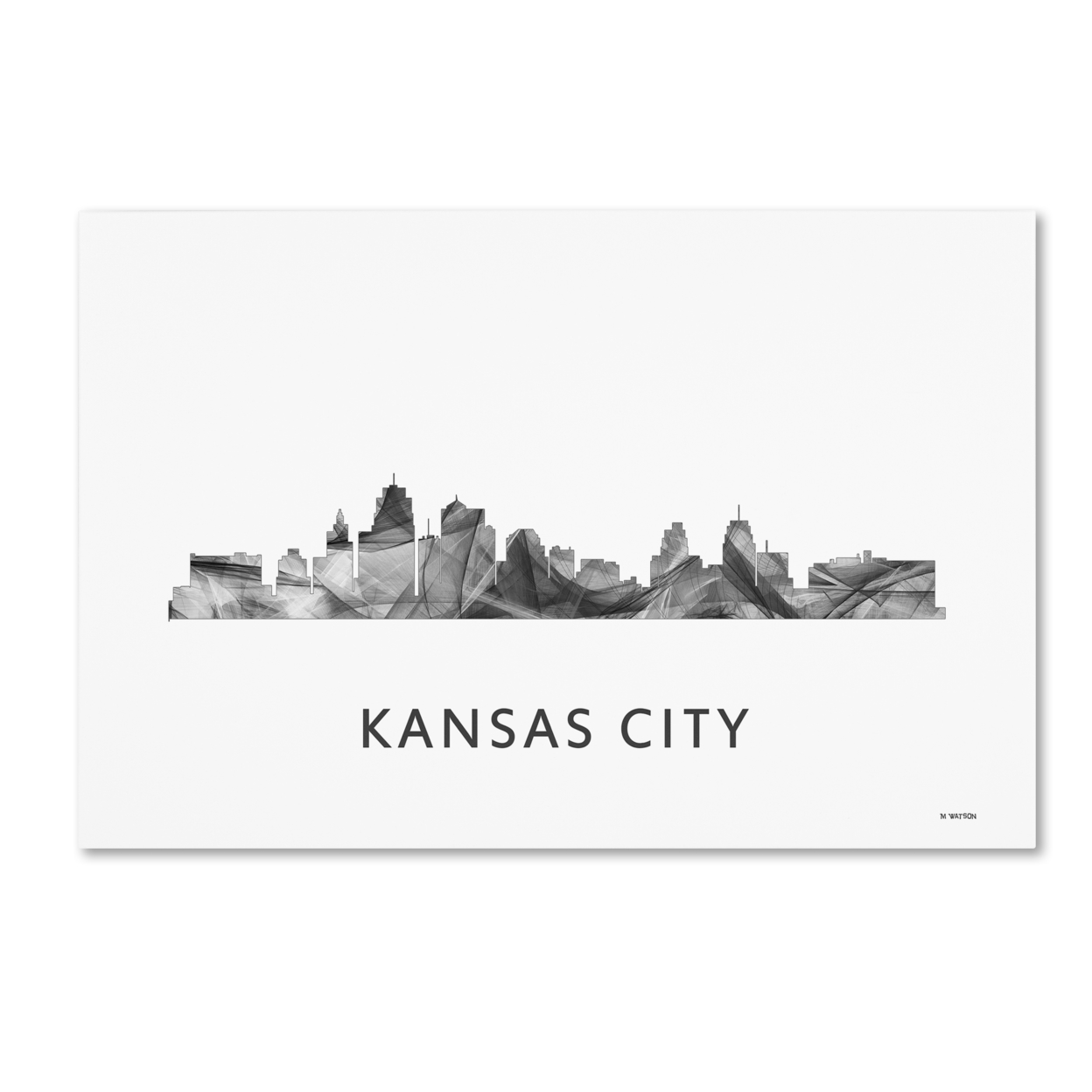 Marlene Watson 'Kansas City Missouri Skyline WB-BW' Canvas Art 16 X 24