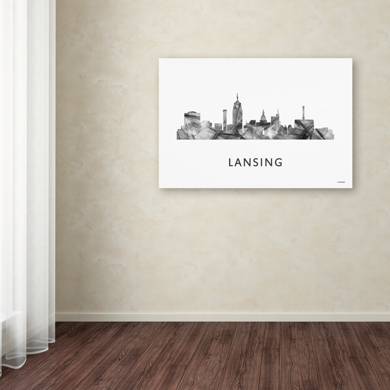 Marlene Watson 'Lansing Michigan Skyline WB-BW' Canvas Art 16 X 24